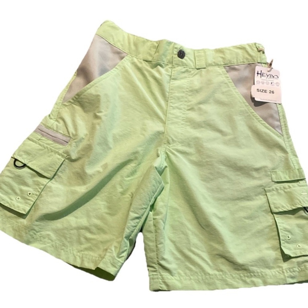 NWT Boys Heybo Fishing Shorts Adjustable Waist Light Green Cargo Size 26